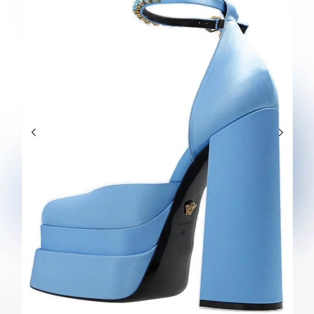 Versace Powder Blue Platform Ankle-Strap Pumps